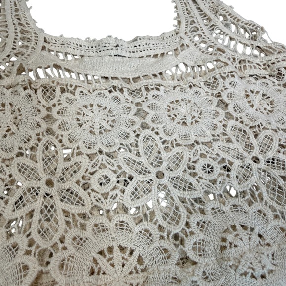 American Rag Womens Cream Crochet Tank Top Medium Boho‎ Festival Beach Cover Up - Picture 14 of 16
